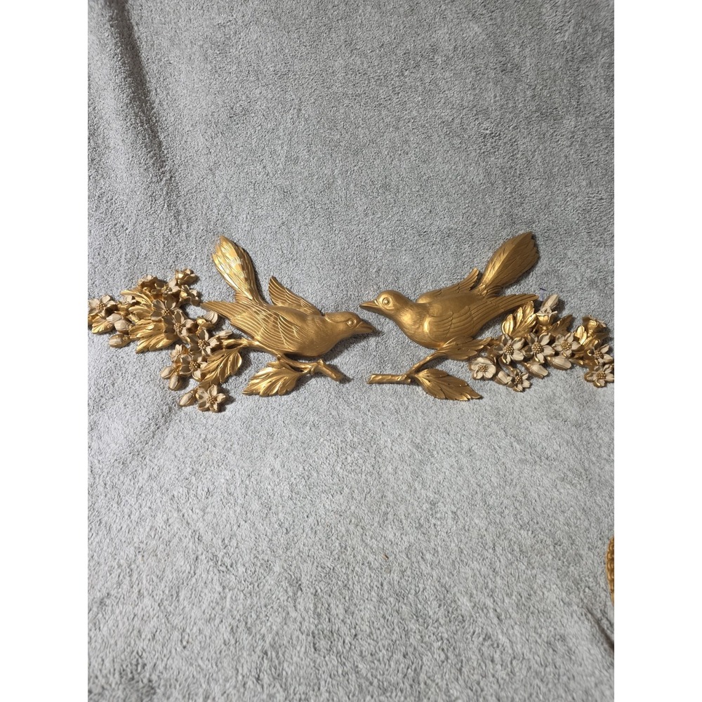 Vintage Syroco Homco Plastic Resin Gold Birds & Flowers Wall Decor #7037 & 7038